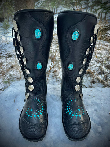 Crop Circles with turquoise inlays--8 button boots