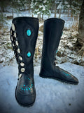 Crop Circles with turquoise inlays--8 button boots