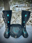 Crop Circles with turquoise inlays--8 button boots
